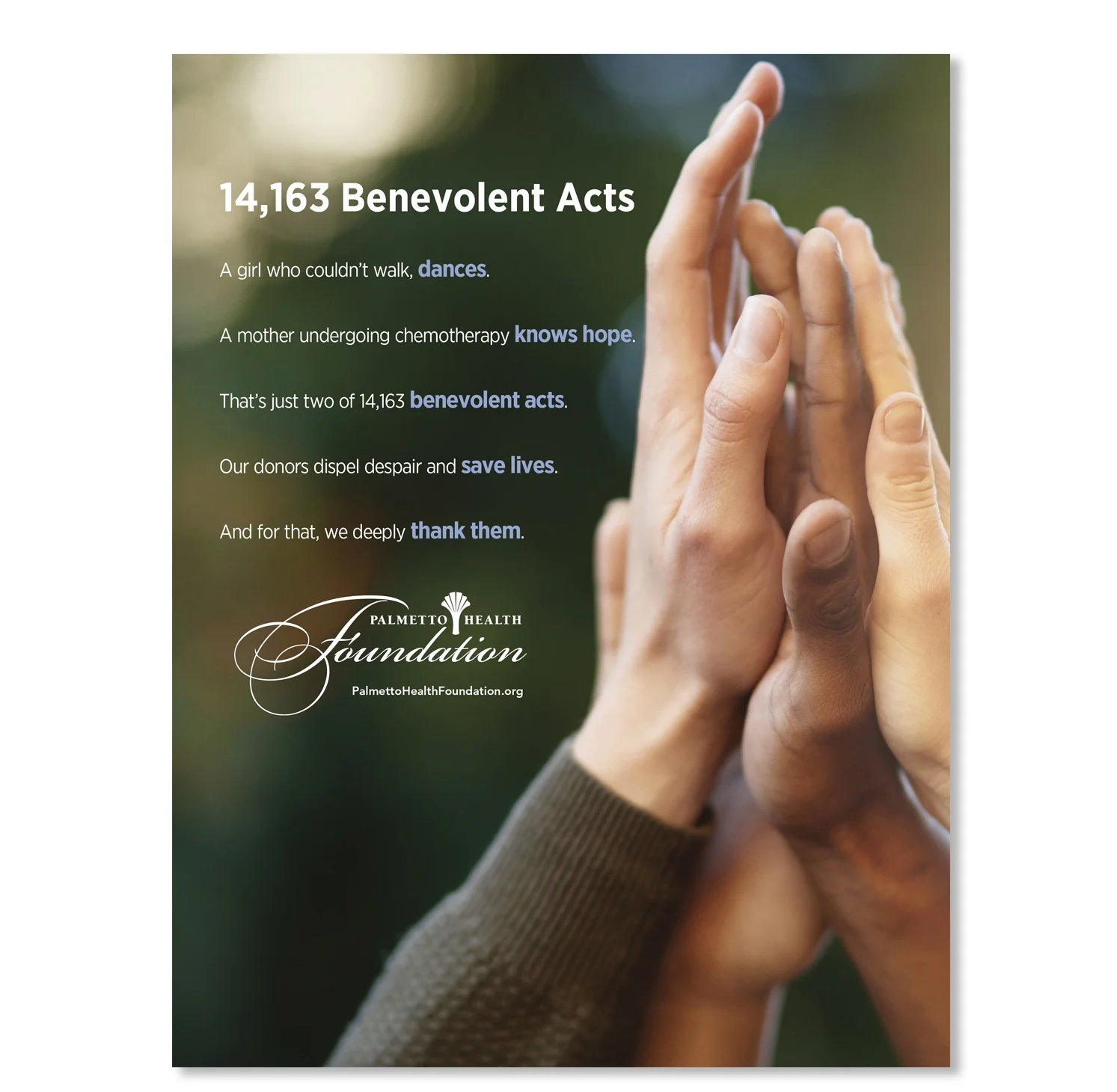 "Giving" ad for Palmetto Health Foundation showcasing the benefits of donations