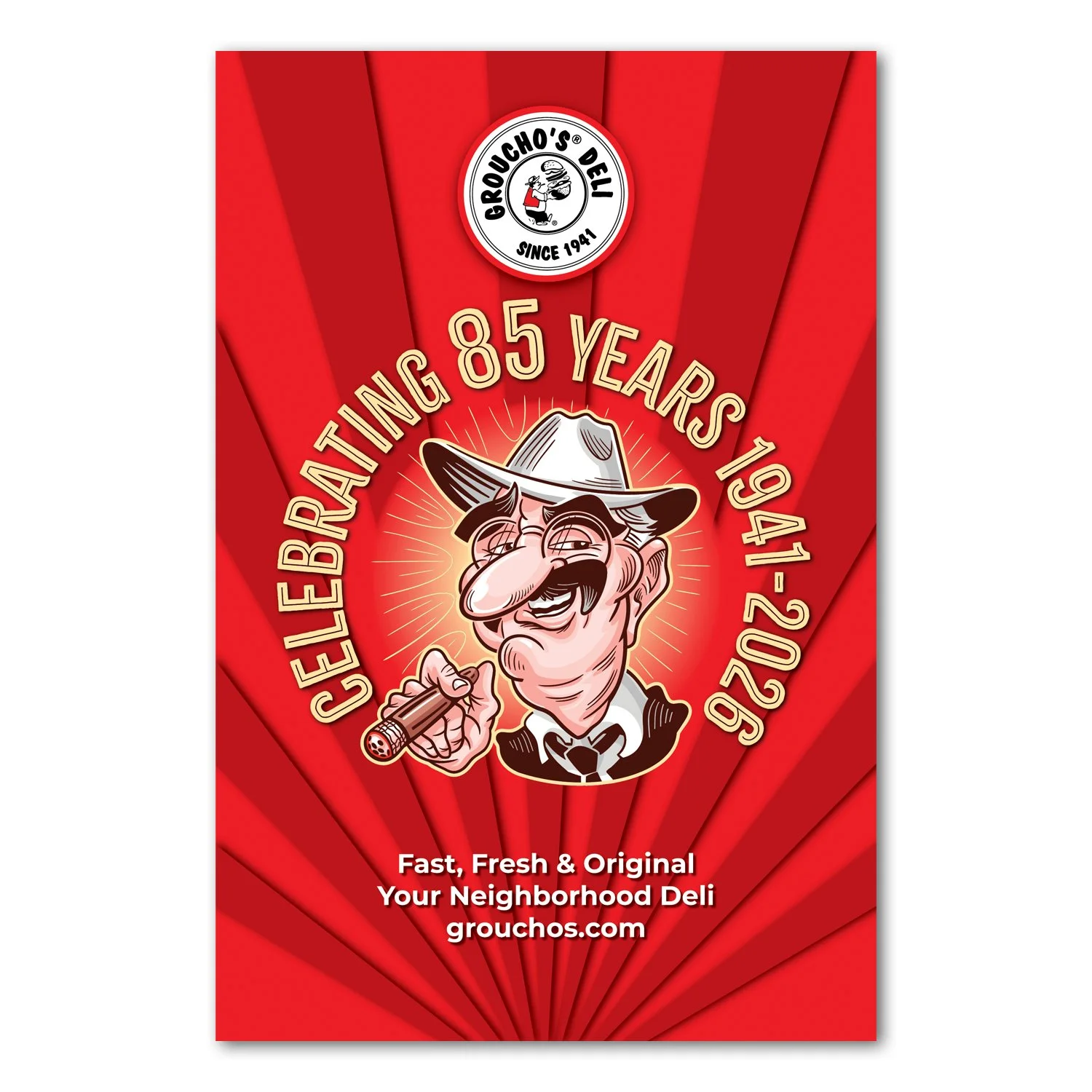 Poster celebrating 85th anniversary of Groucho's Deli