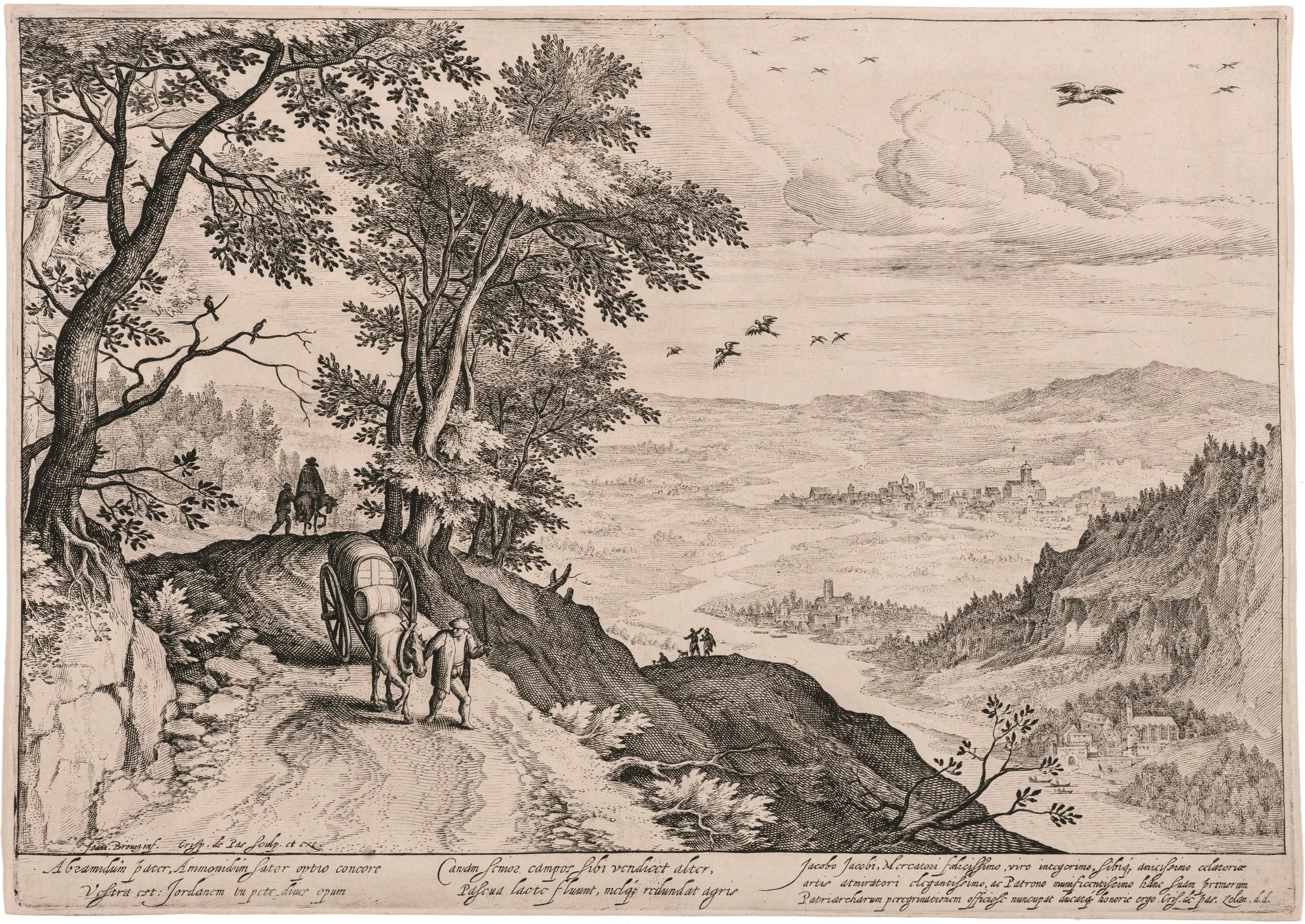 Jan Breughel the Elder (1568 Brussels-Antwerp 1625), engraved by Crispijn de Passe the Elder (1564 Arnemuiden-Utrecht 1637), Path over a Valley , c. 1600, engraving on paper, 22.7x32.6 cm, Hearn Family Trust. Courtesy of the McMullen Museum of Art, Boston College'.