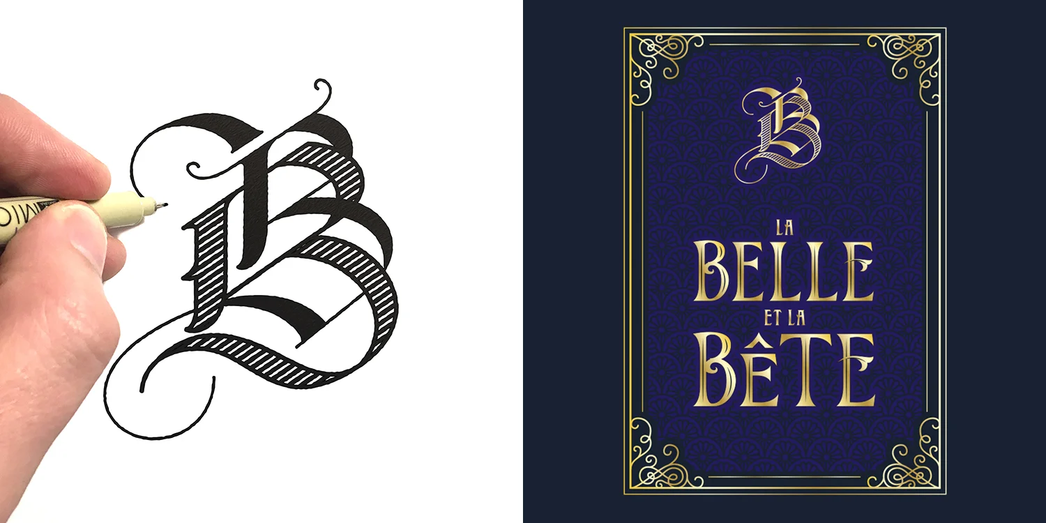 Custom monogram, lettering and book cover design for Cakeworthy's Beauty and the Beast collection (2017).