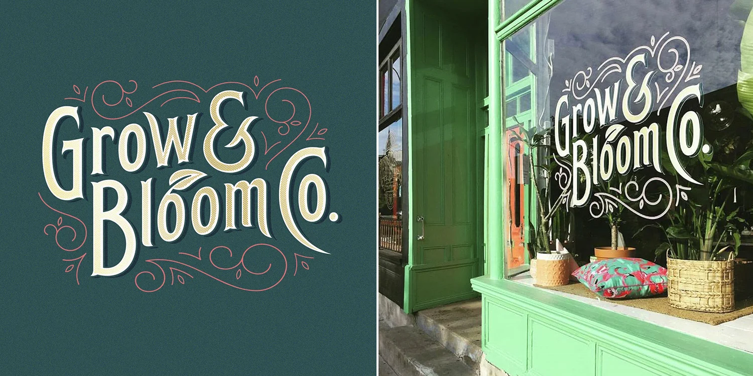 Logo design and storefront signage for London-based florist Grow and Bloom Co. (2017).
