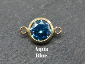 14ct yellow gold filled connector in aqua blue zirconia