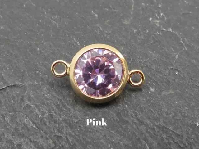 14ct yellow gold filled connector in pink zirconia