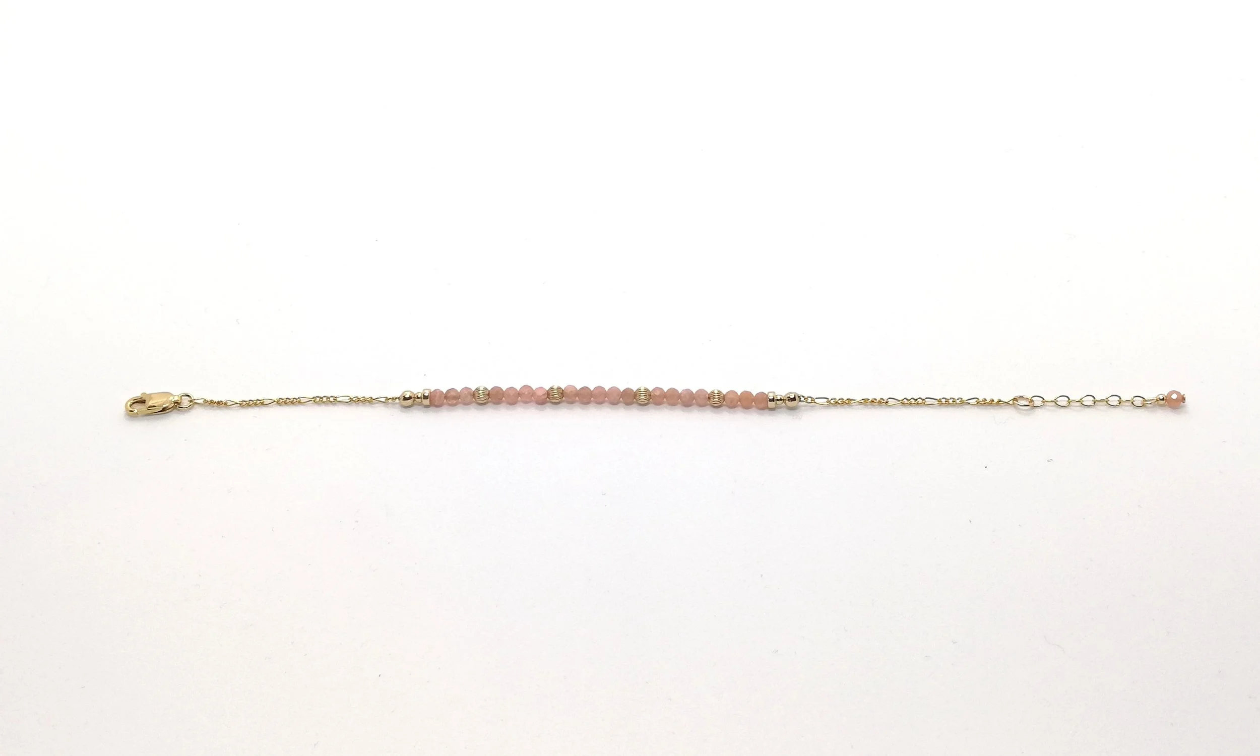 stacking beach bracelet in rhodochrosite and 14ct yellow gold fill
