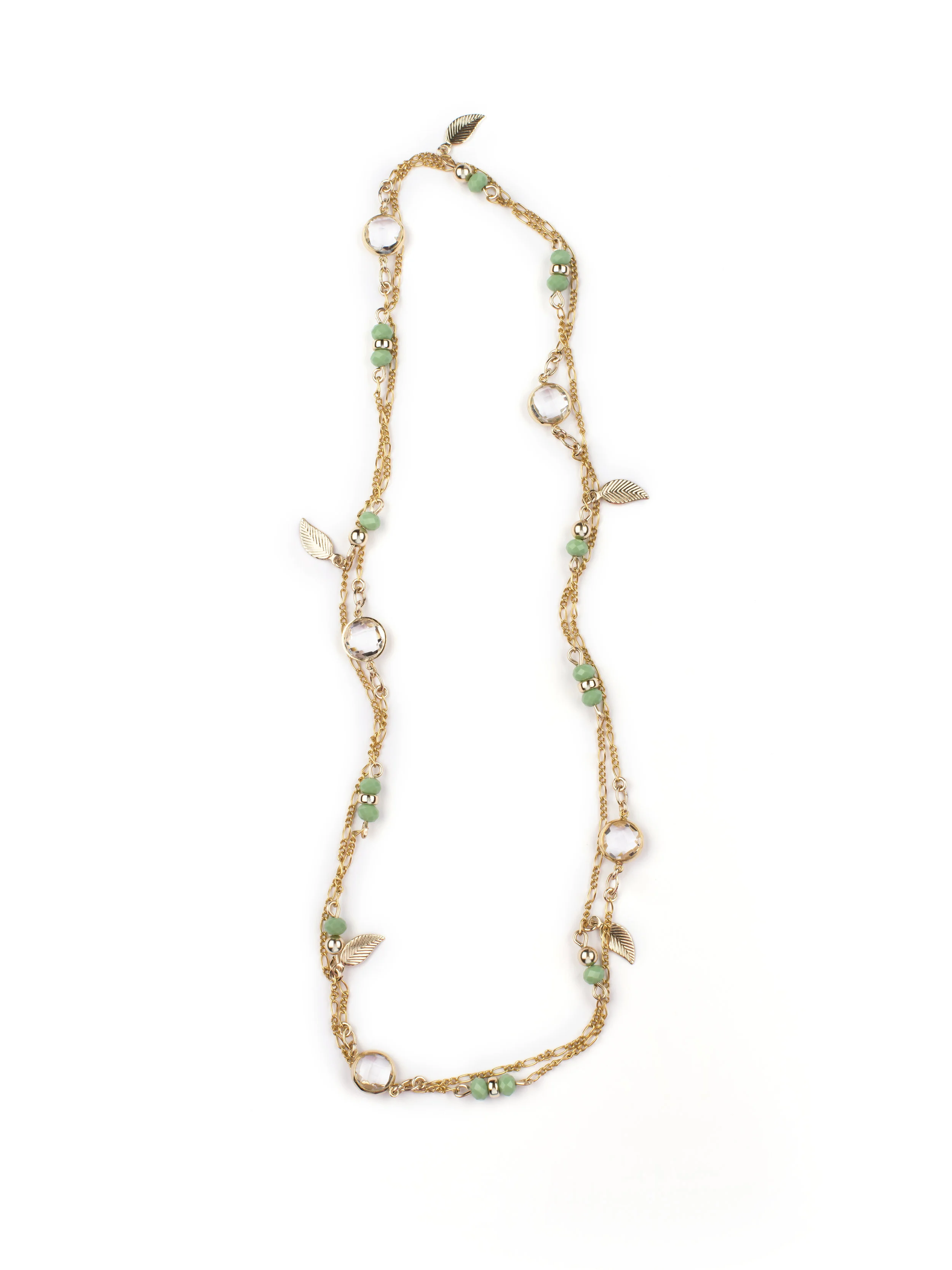 long gold beaded chain necklace with charms