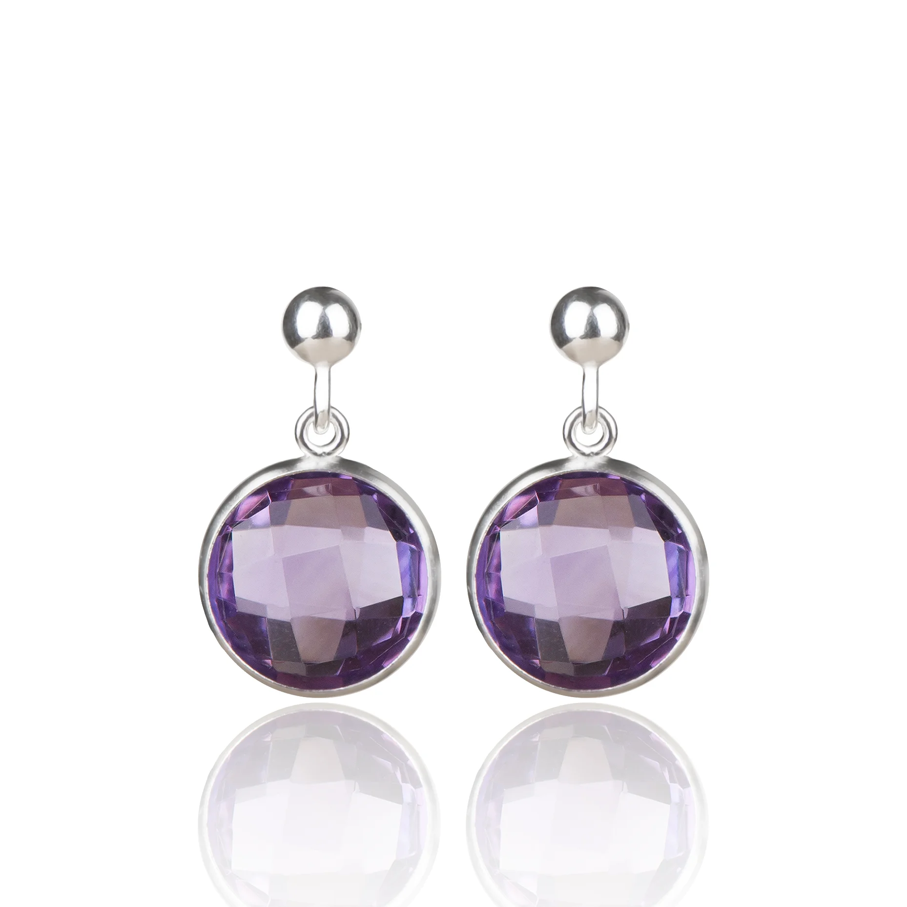 sterling silver drop stud earrings in purple amethyst