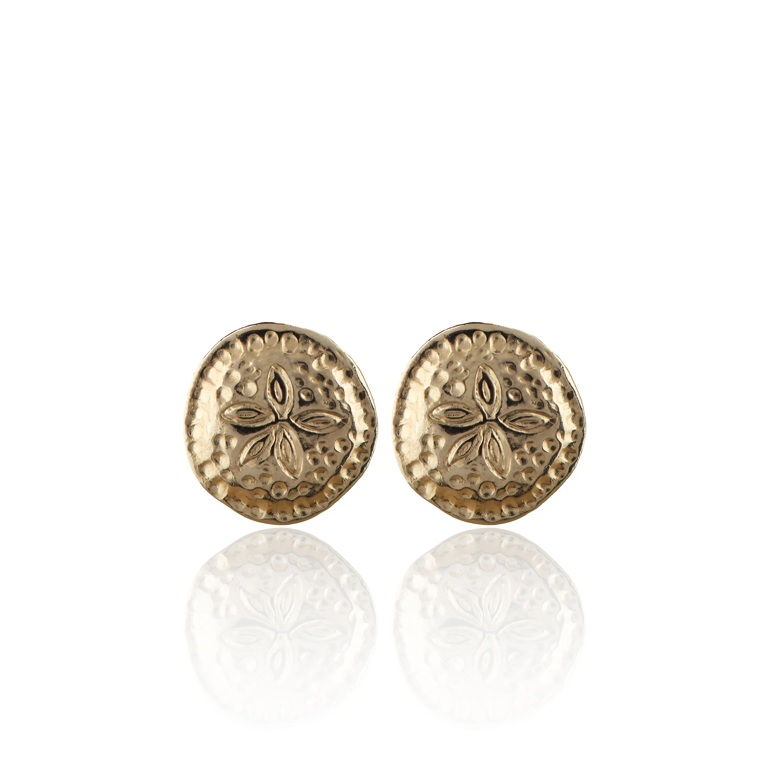 14ct yellow gold filled disc stud earrings with flower motif