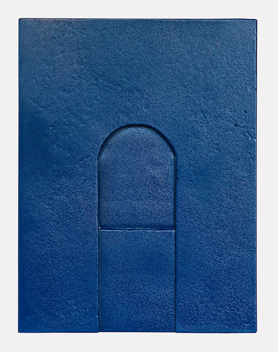 "Empty Altar (Blue)” plaster, oil-based paint 9 in. x 12 in.