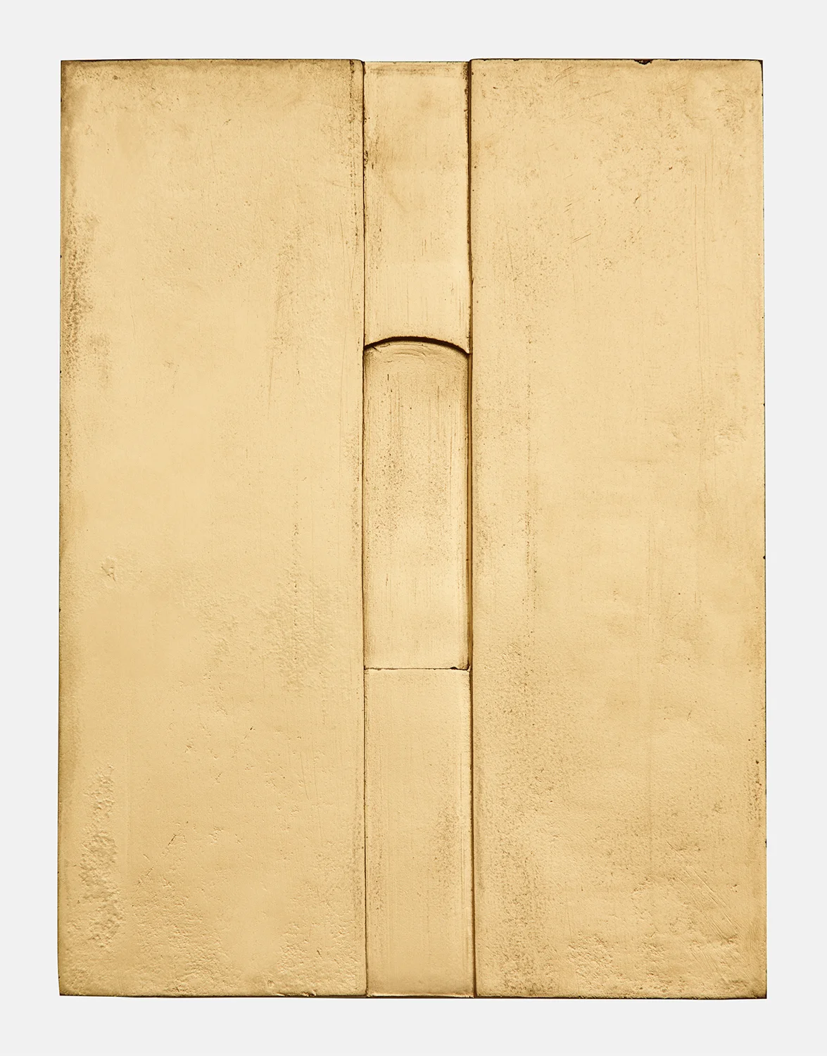 "Empty Altar (Gold)” plaster, oil-based paint 9 in. x 12 in.