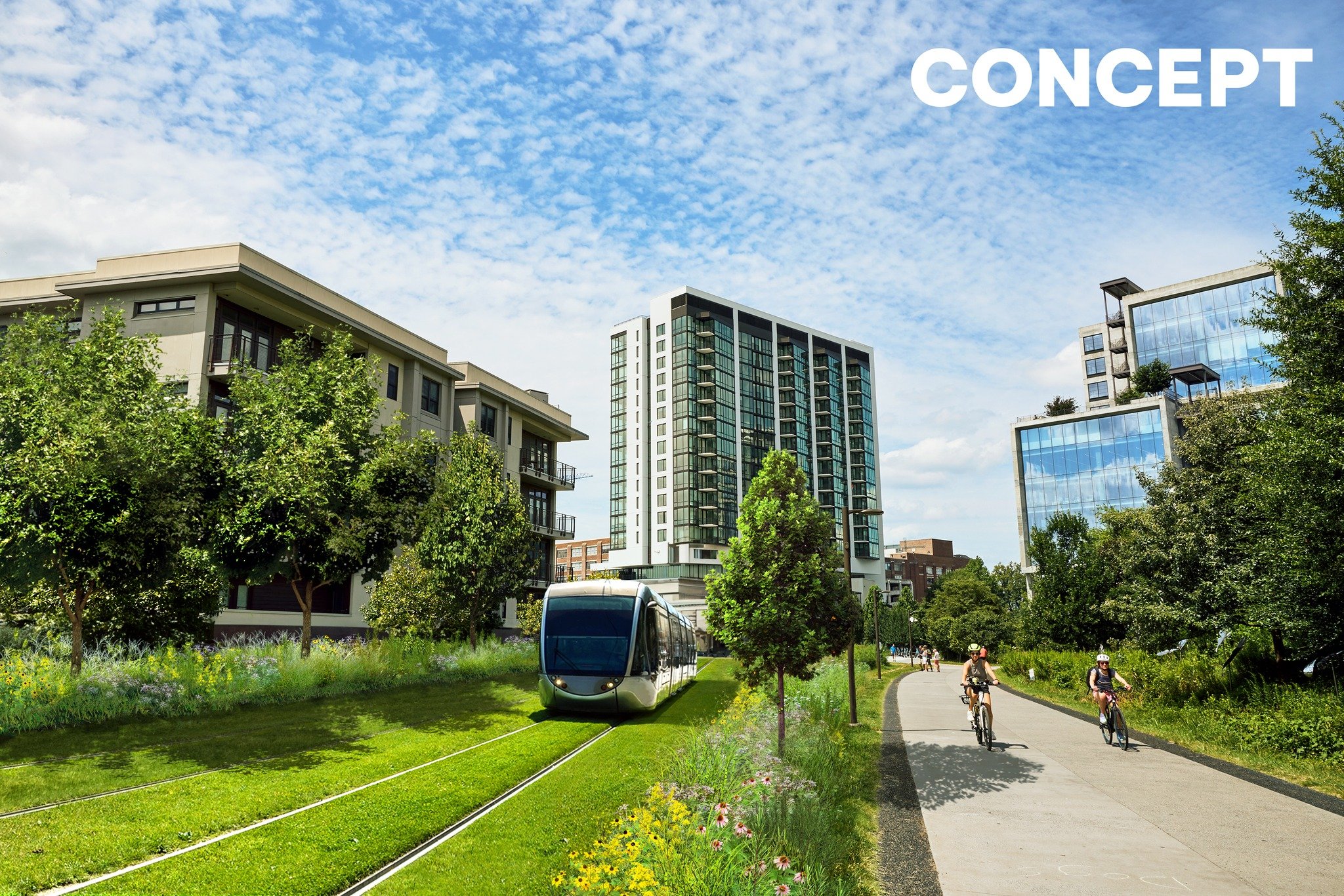 -rendering of Beltline rail in grass tracks on the East Side Trail looking north towards Ponce City Market. By ABI Summer 2024. 

Wasn&rsquo;t transit on the Beltline part of the city&rsquo;s plan all along? Wasn&rsquo;t the light rail envisioned fro
