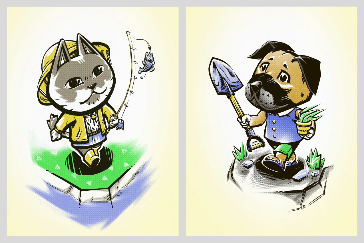 “Luna and Ruby as Animal Crossing Characters” - pet art commission