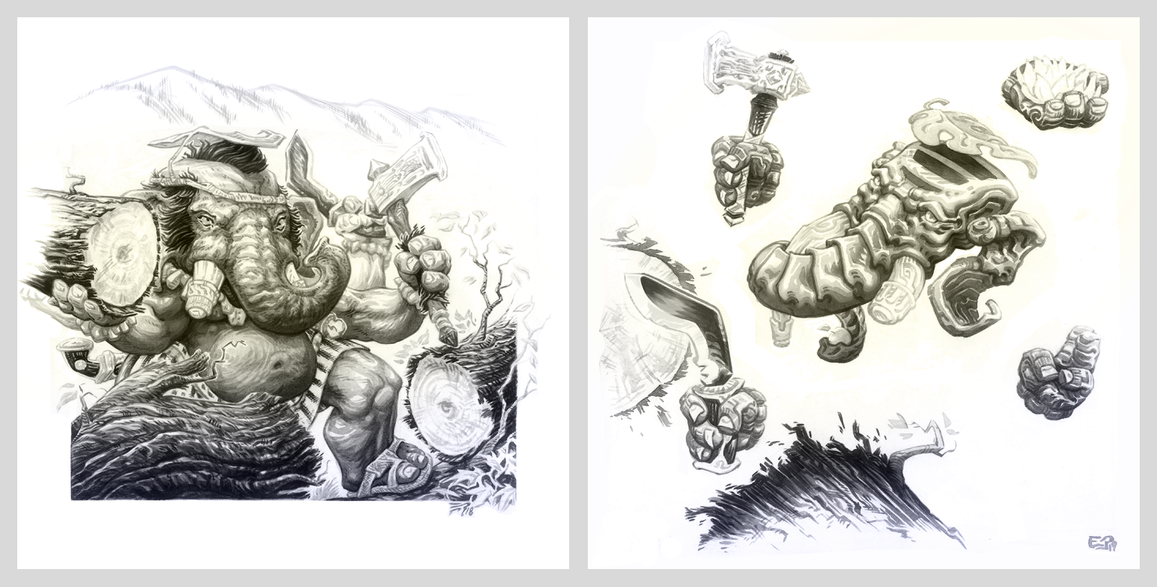 “Ganesha Removes Obstacles” - 10x10” inkwash on bristol with digital tint