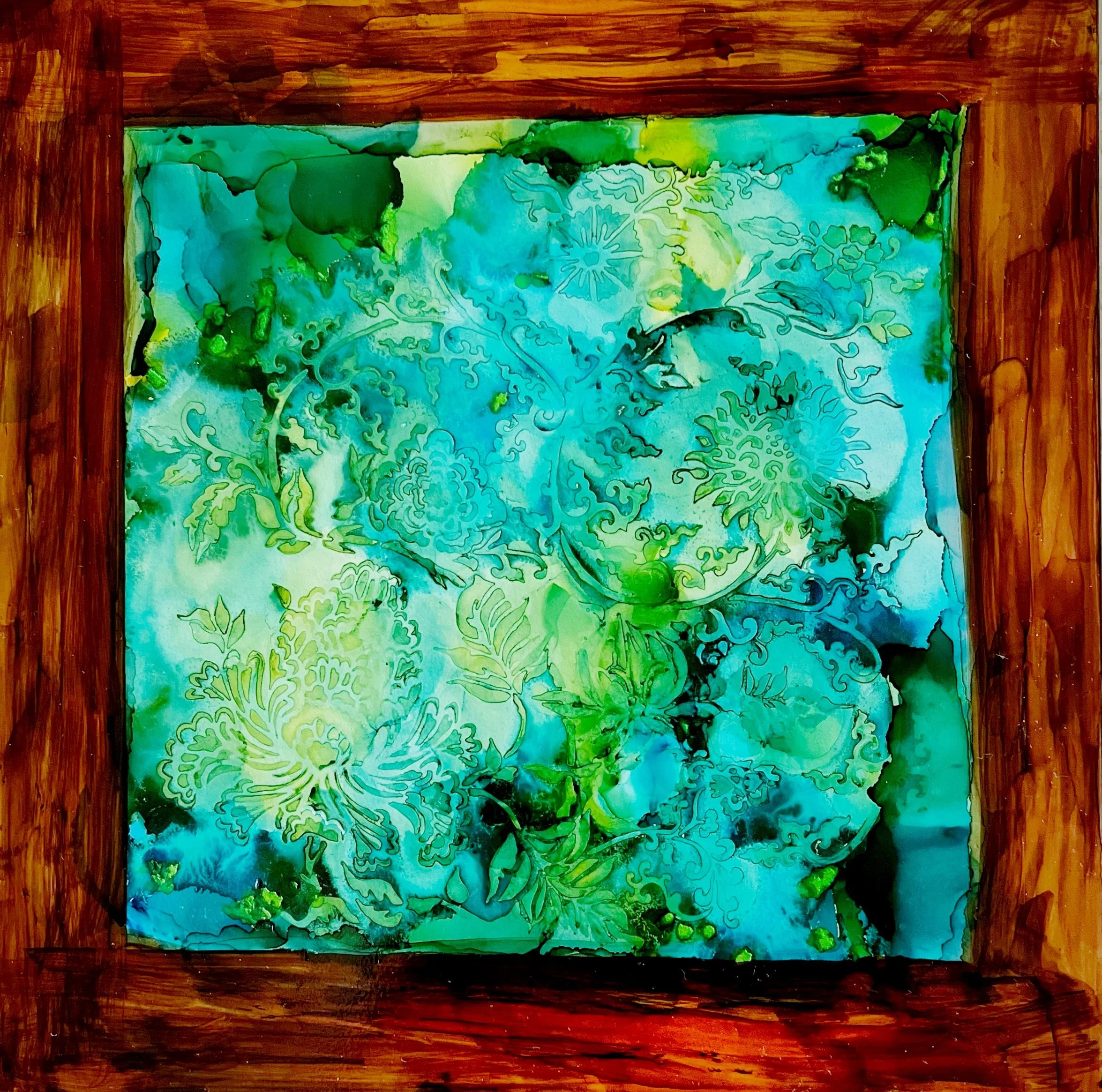 Framed aqua florals   $40