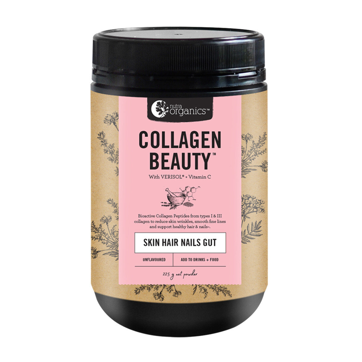 Nutra Organics Collagen Beauty with Verisol + Vitamin C (Skin Hair Nails Gut) Unflavoured 225g