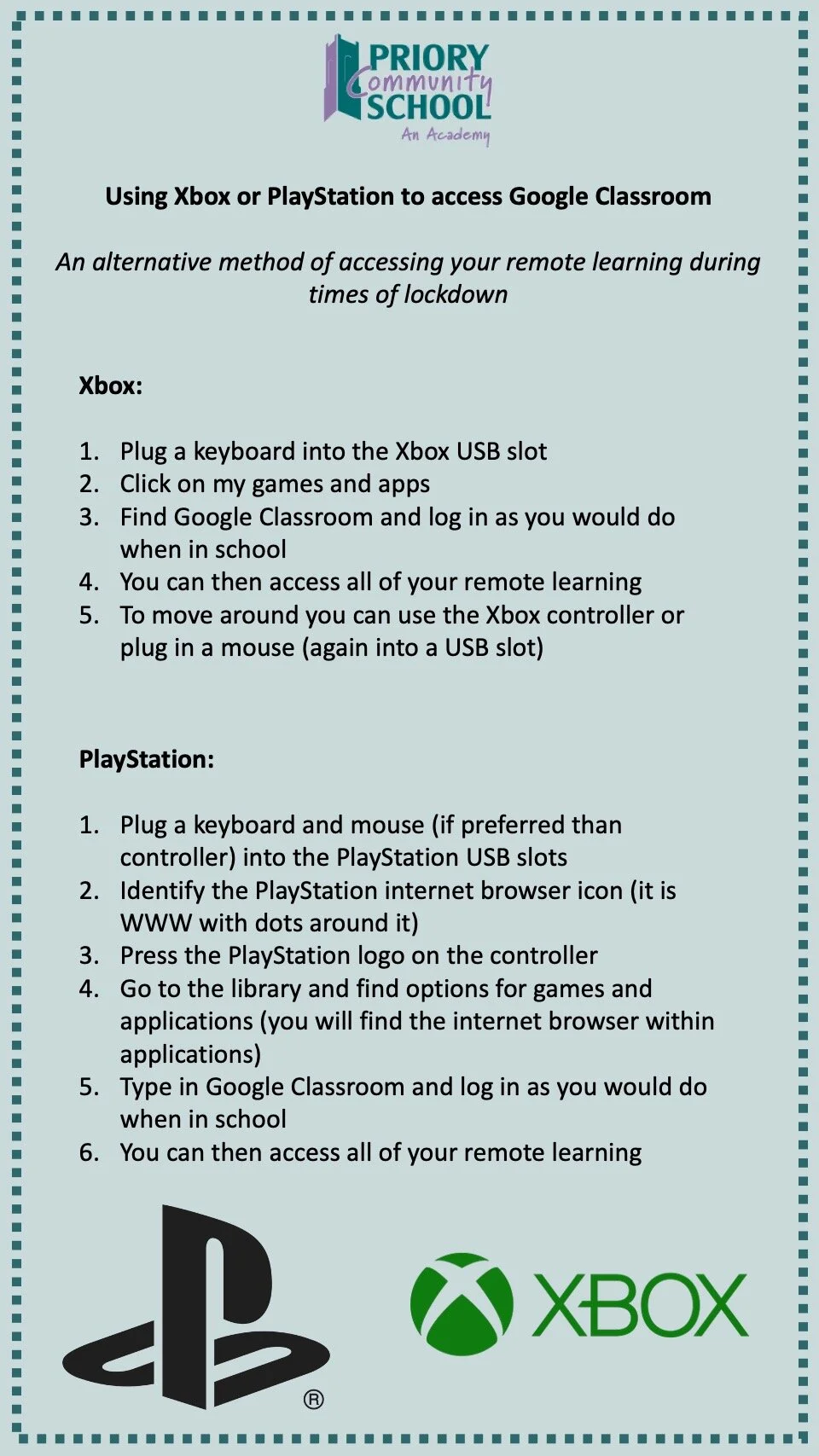 Remote Learning Help: Using your Xbox or PlayStation to access Google Classroom