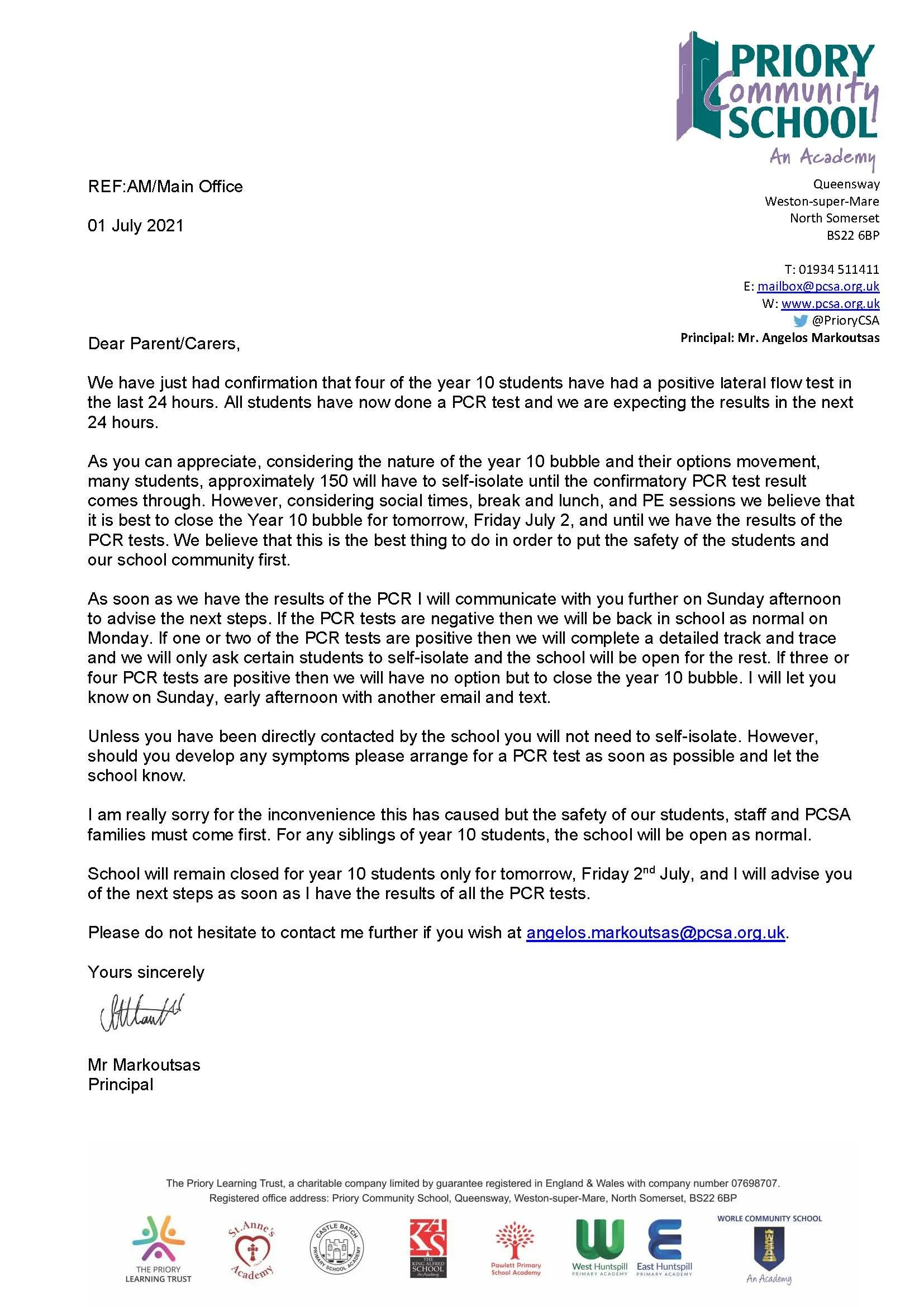 New: COVID-19 Year 10 Bubble Closure - 1 July 2021