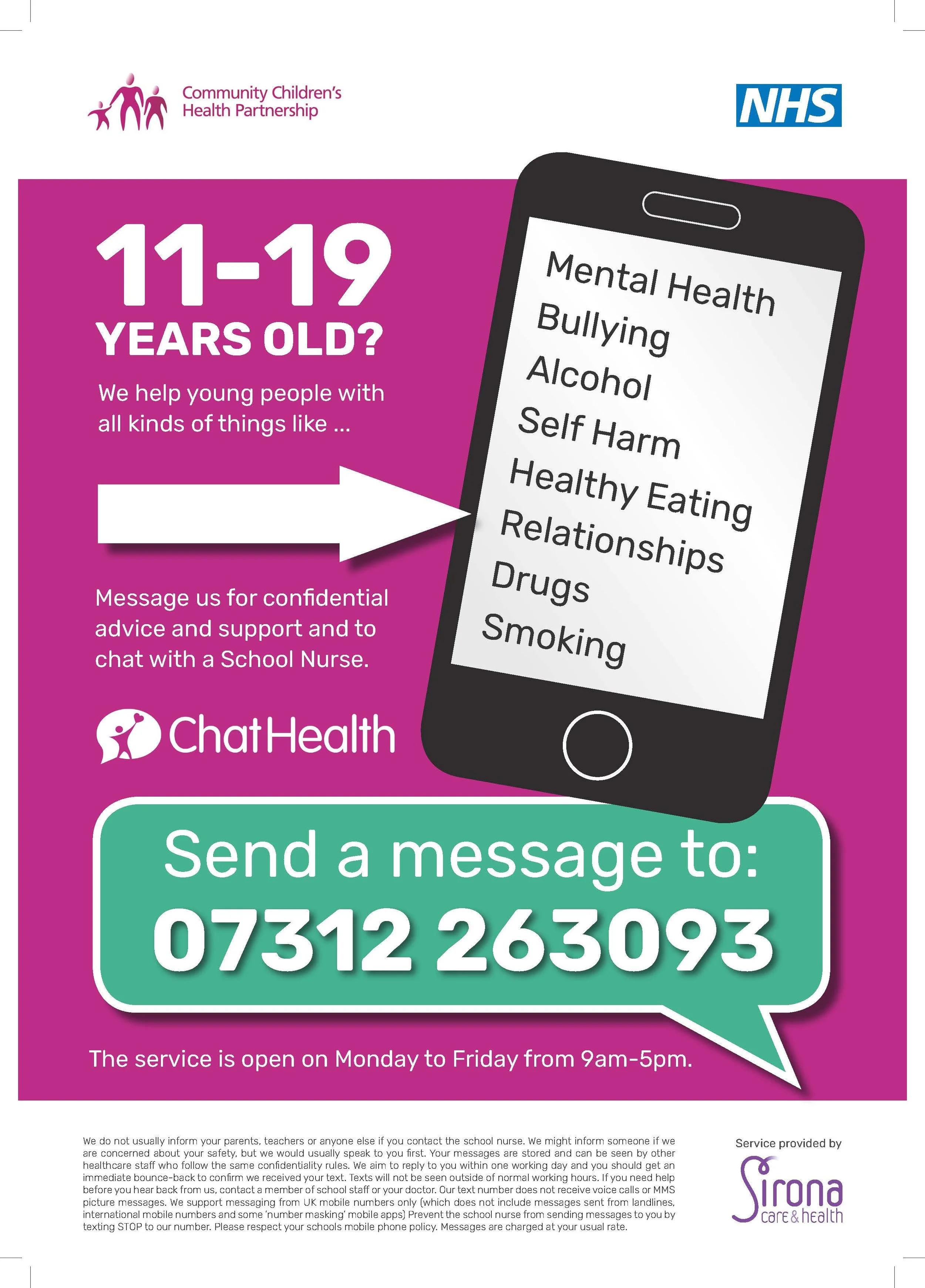 ChatHealth - New service for 11 - 19 year olds.
