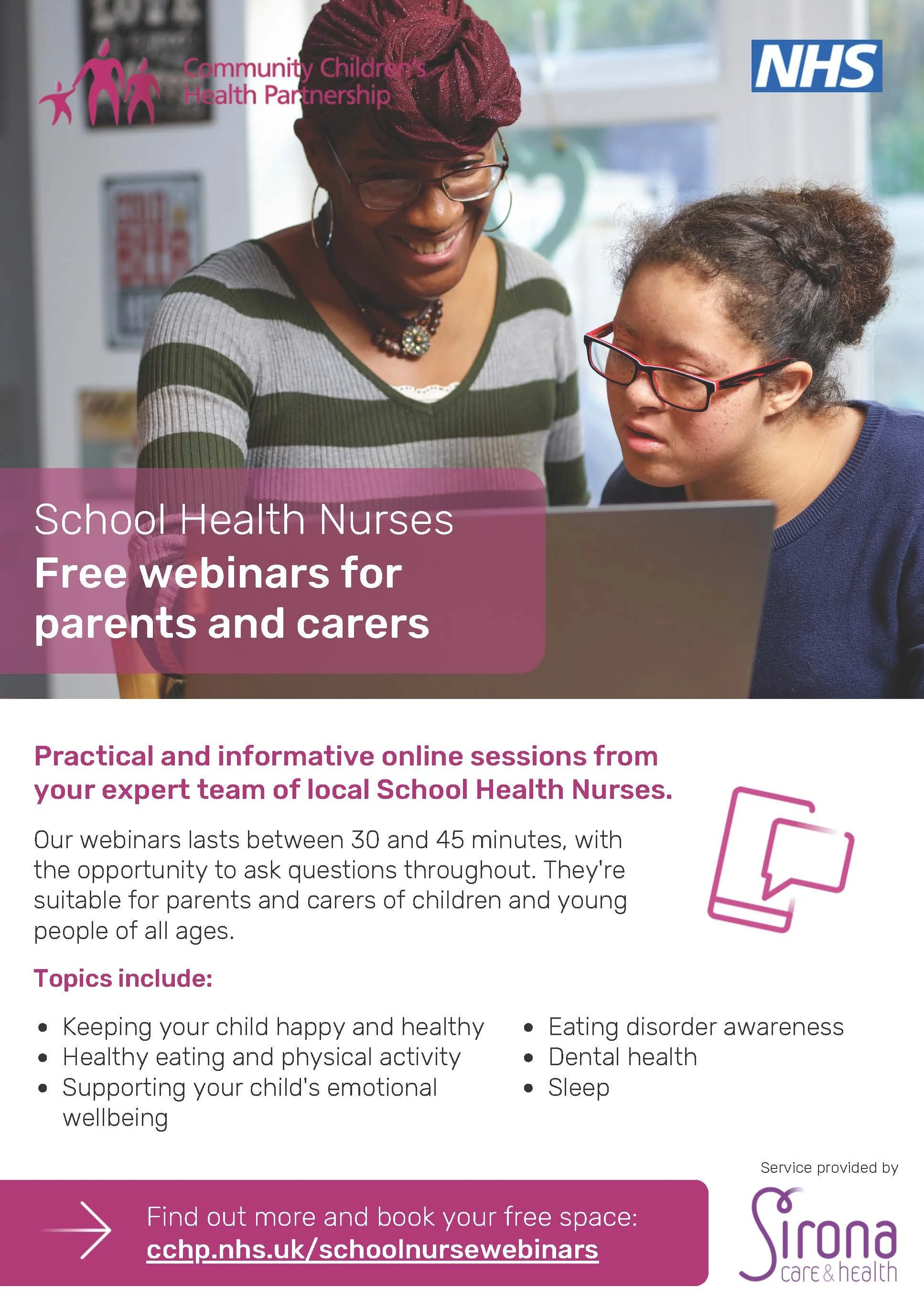 Sirona Health Care School Nursing Webinars for Parents/Carers