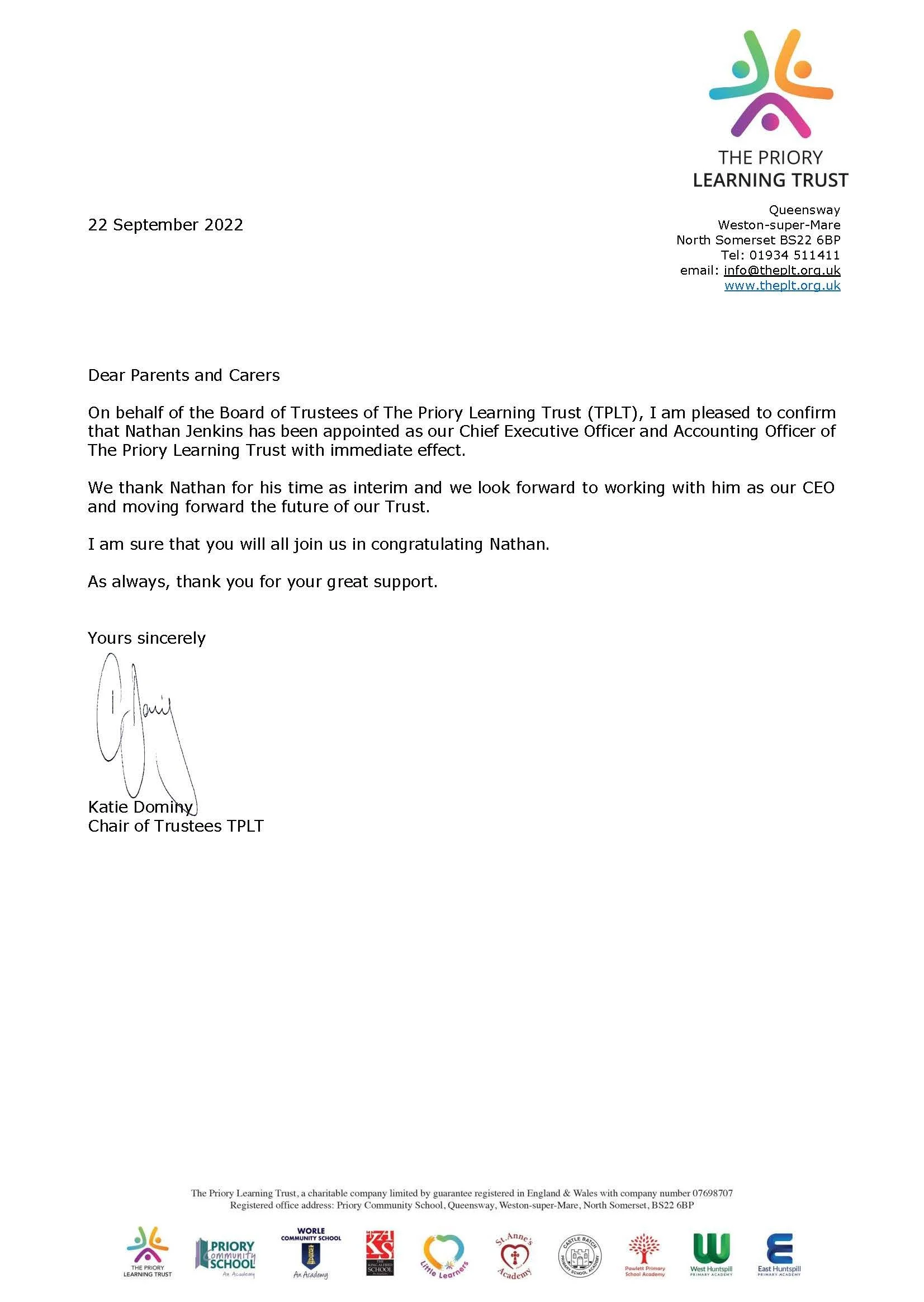 The Priory Learning Trust CEO Announcement