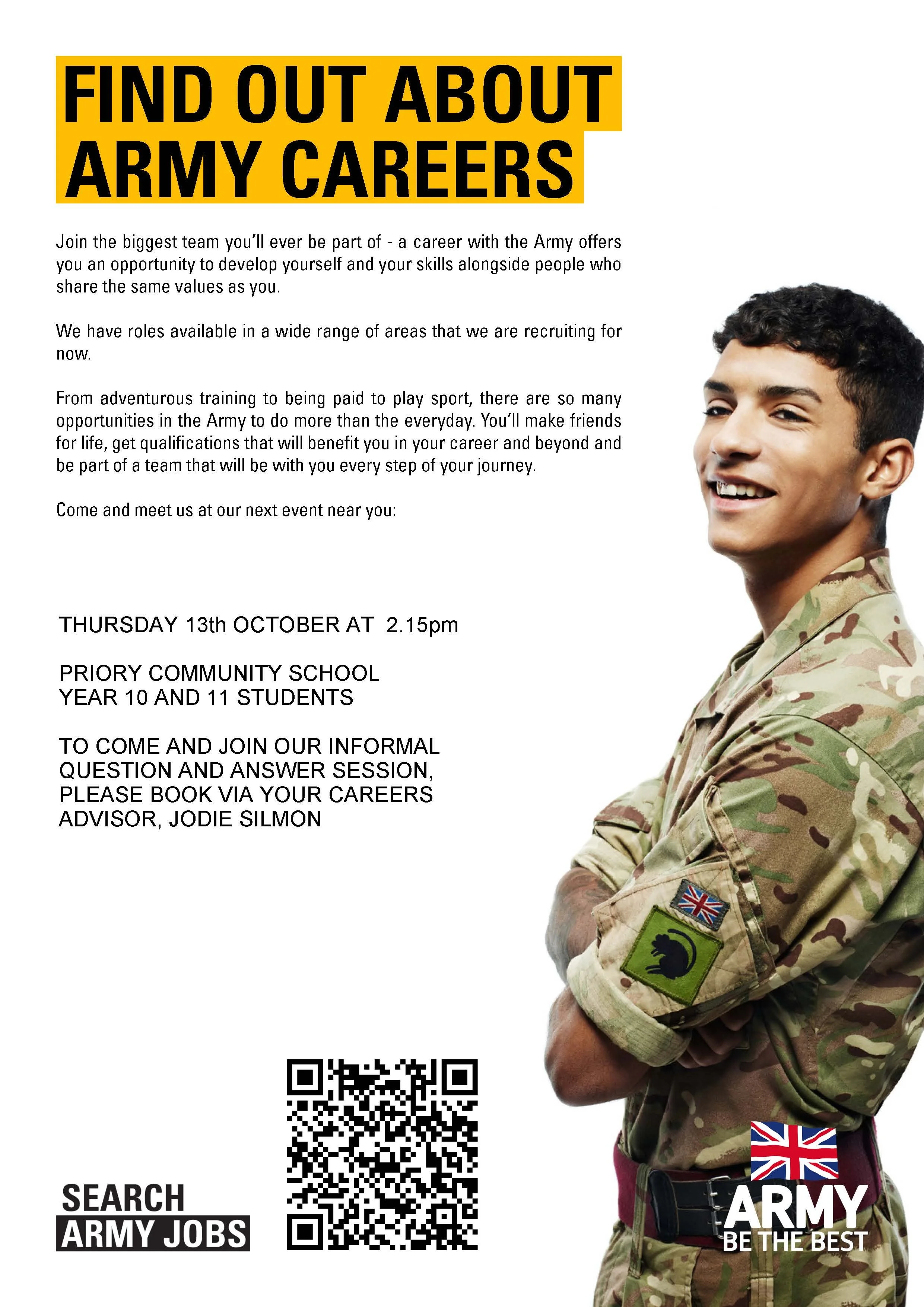 Upcoming Event: Year 10 &amp; 11 Army Careers Q&amp;A (Thursday 13 October 2022)