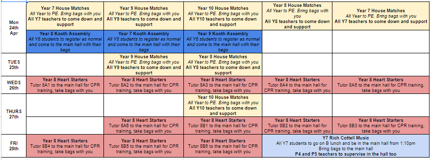 PCSA House Matches &amp; PSHE Activities - 24-28 April 2023