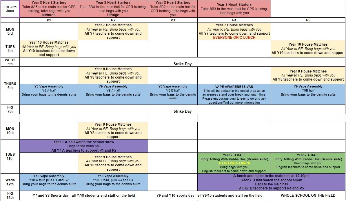 House Matches / Events &amp; Sports Day