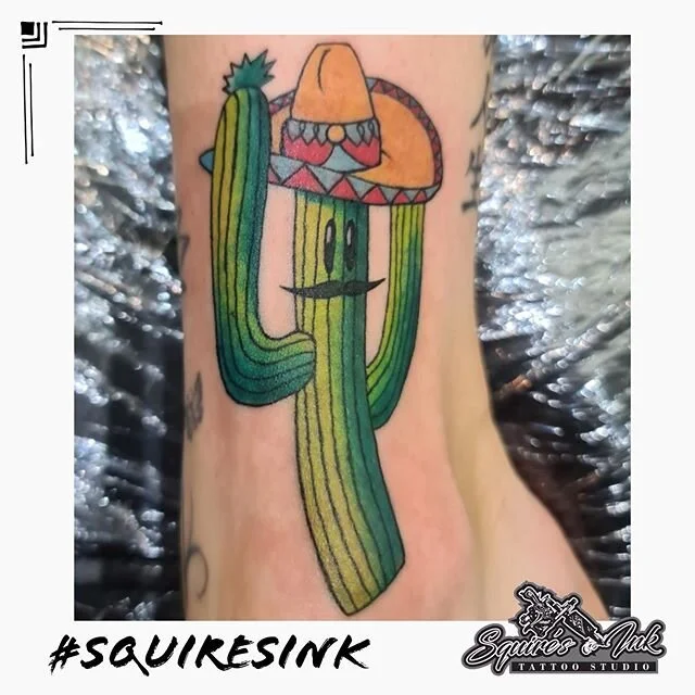 El spiky 🌵 by @jakedavis9000  such a fun little piece to look at #squiresink #goldcoast #tattooartist #ink #freshink #freshtattoo #tattooideas #tattoo #surfersparadise #cactus #moustache