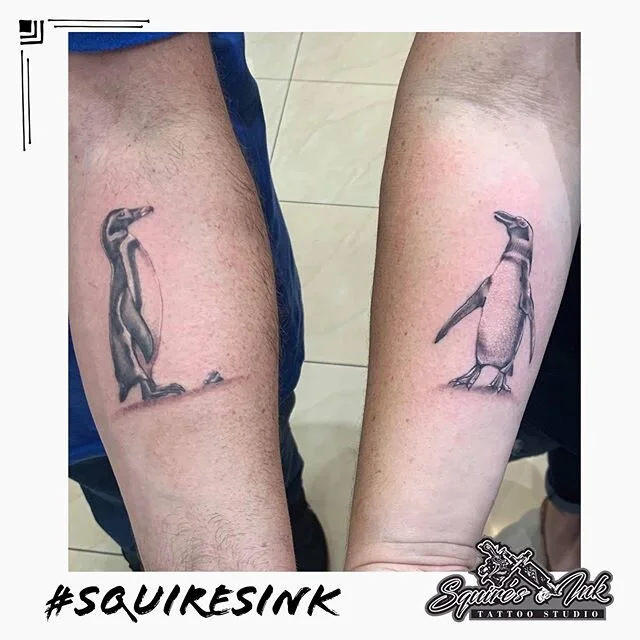 Got the 🐧 connection #squiresink #surfersparadise #penguintattoo #committed #couplestattoo #ink #inked #tattooartist #goldcoast #tattooideas #tattoo #tattoos #inkd #greywash #realismtattoo #tattooideas #inkart #inkspiration