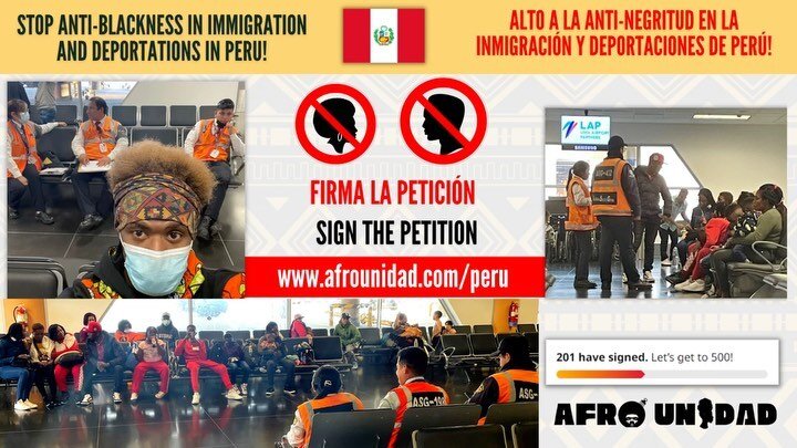 PLEASE sign our petition! I was deported from Peru in December in one of the most racist experiences in my life. I was on our @AfroUnidad tour to co-host festivals and film screenings across 8 countries with our Afro Ambassadors. I traveled to Peru f