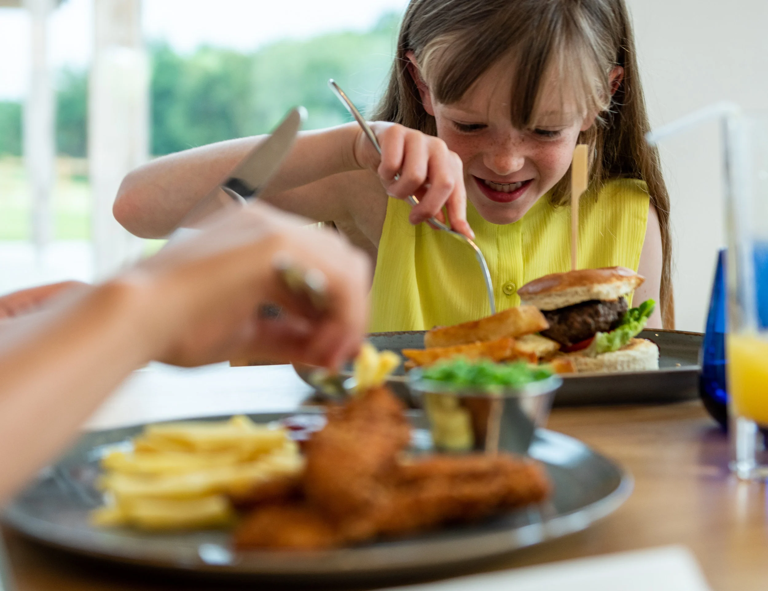 Chicken Goujons & Chips, plus Cheese Burger & Fries