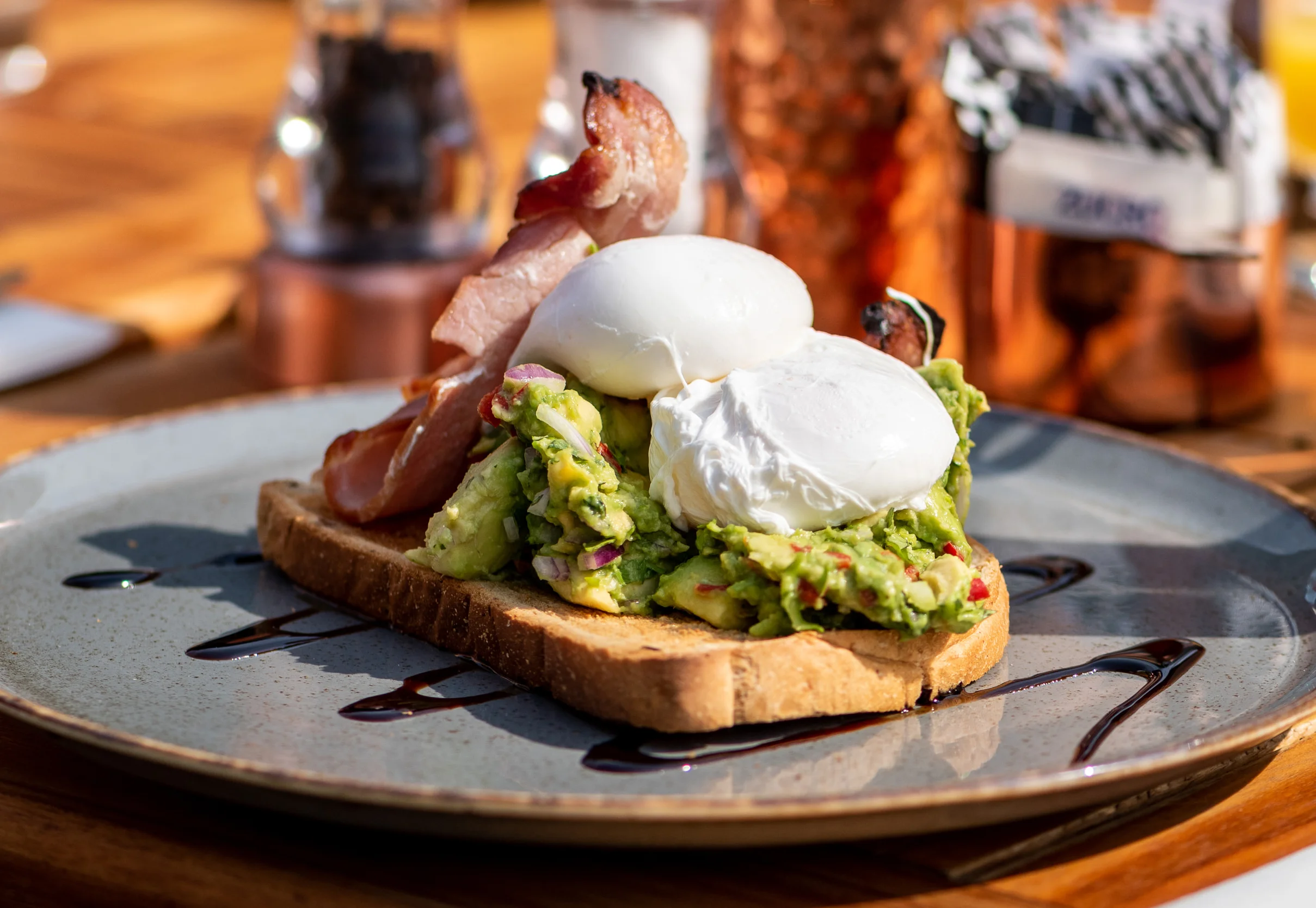 Poached Egg with Spashed Avocado & Bacon