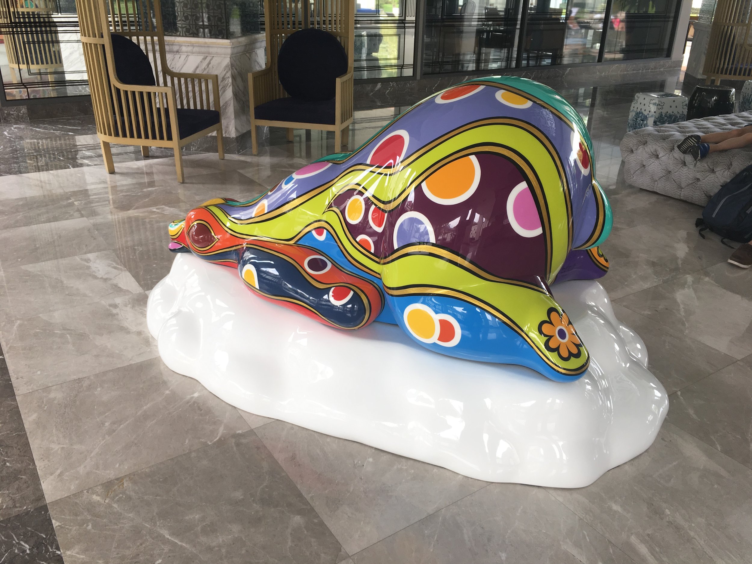 B-Pop Lazy Bear on iceberg artist Arnaud Nazare-Aga Pop art Bear sculpture Bangkok Hotel