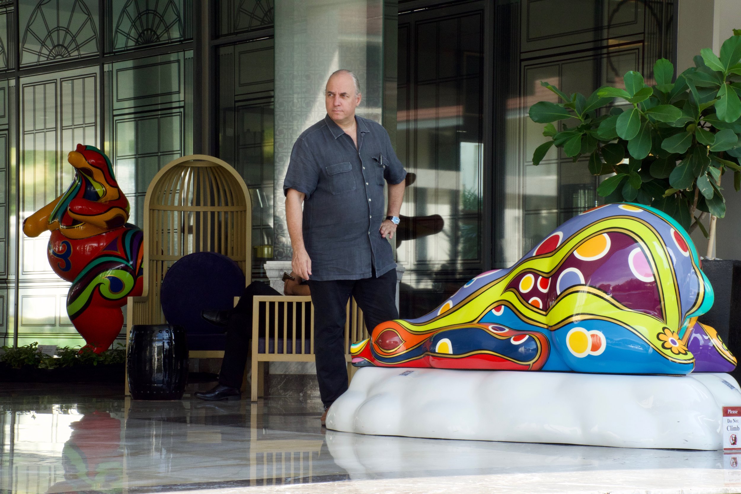 Lazy Bear with artist Arnaud Nazare-Aga Pop art Polar bear sculpture Hotel U-Sathorn