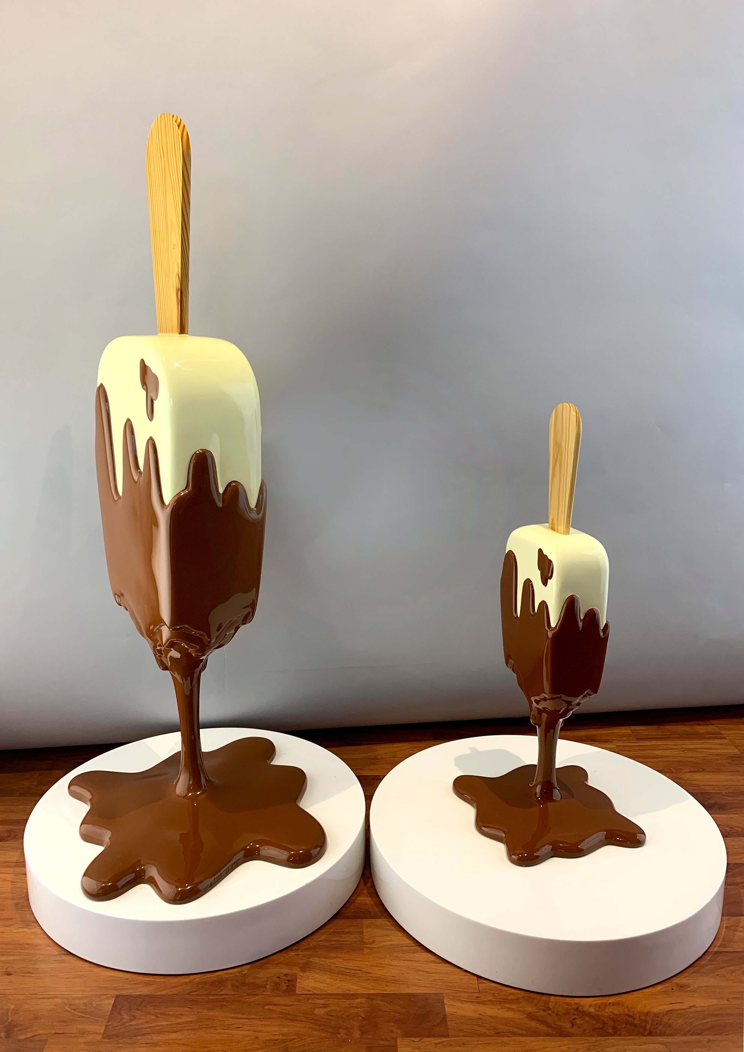 Vanilla chocolate ice cream pop art sculptures