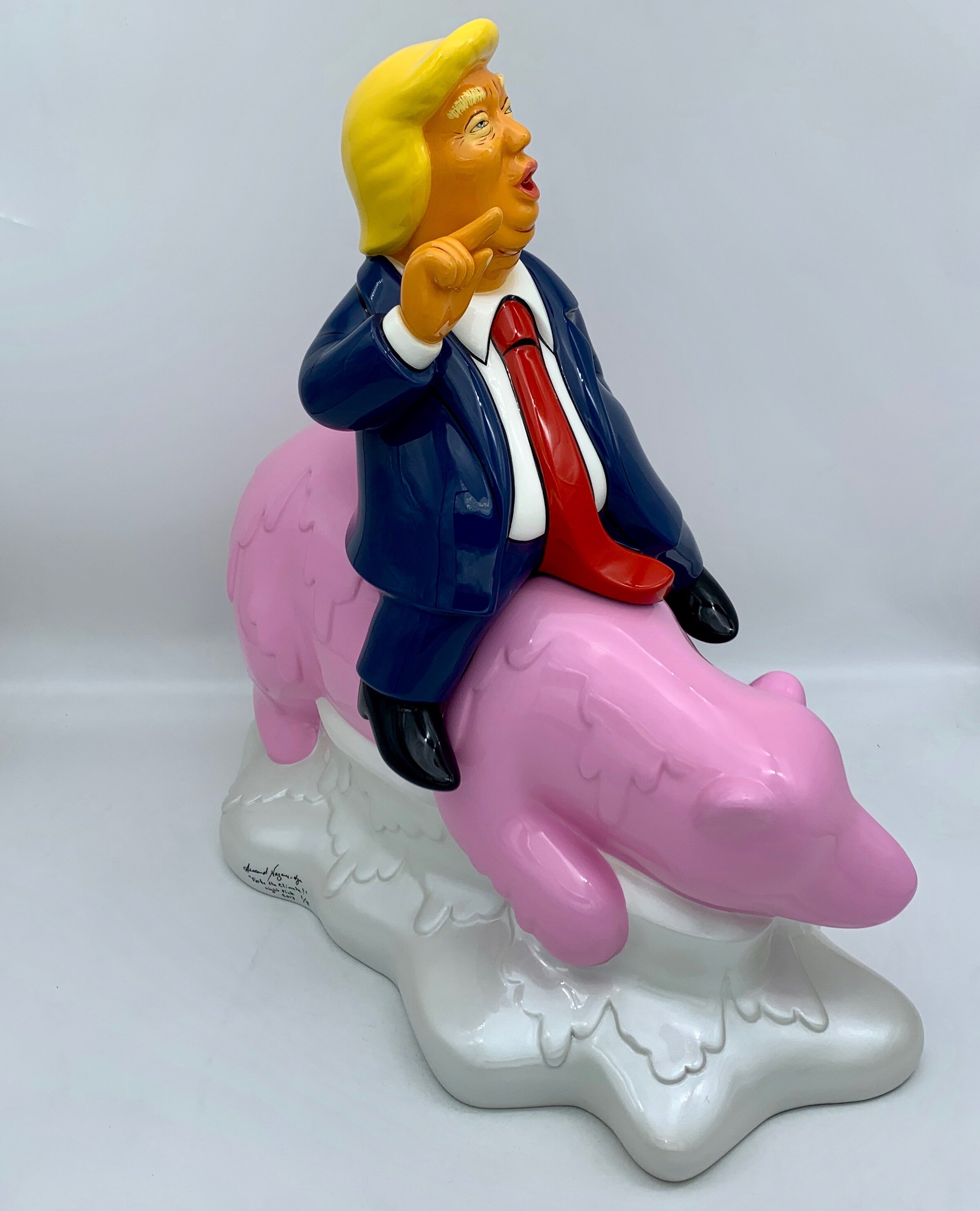 Fake The Climate Nazare-Aga Pop Art Trump sculpture on bear Light Pink &amp; White Pearl 05