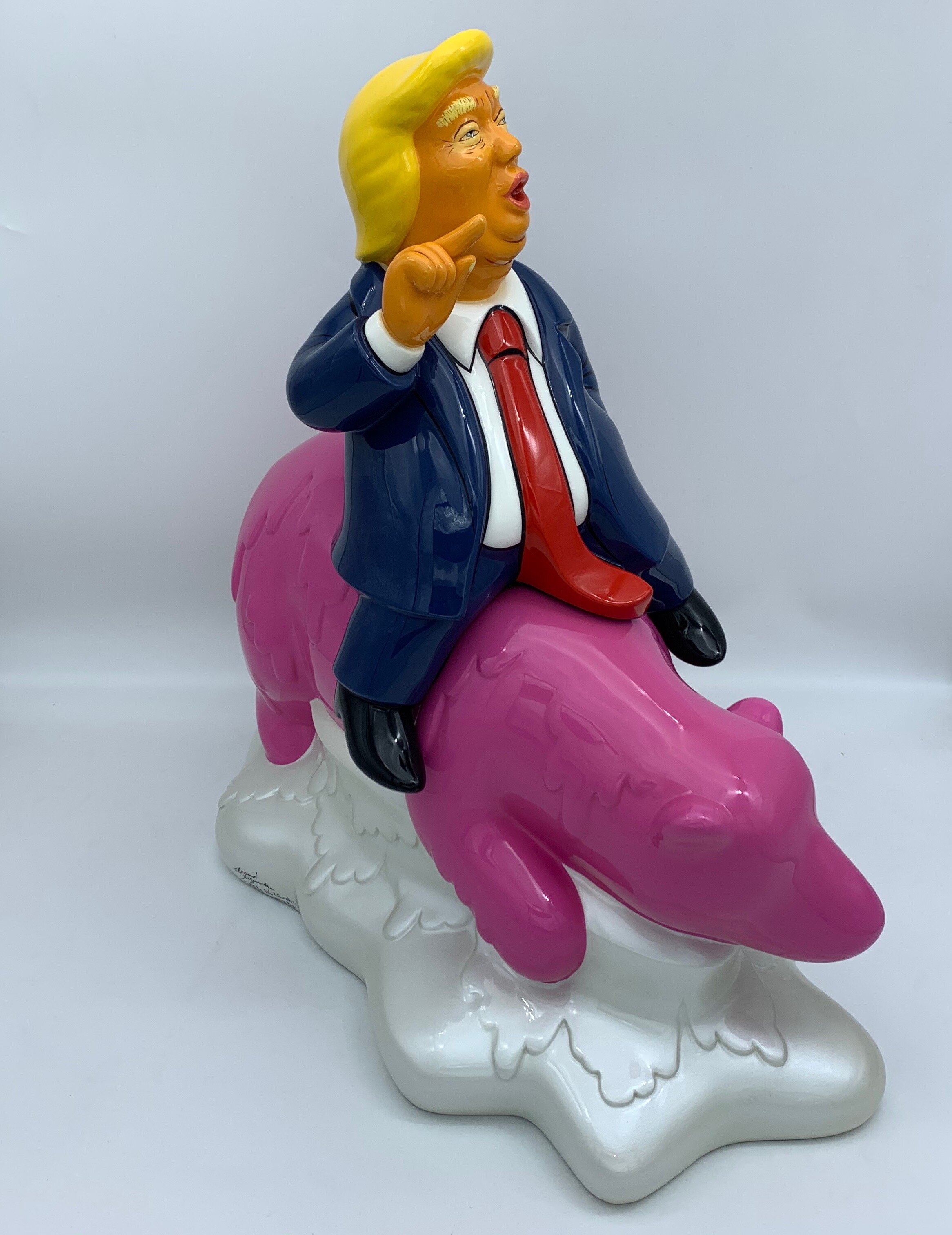 Fake The Climate Nazare-Aga Pop Art Trump sculpture on bear Dark Pink &amp; White Pearl 06