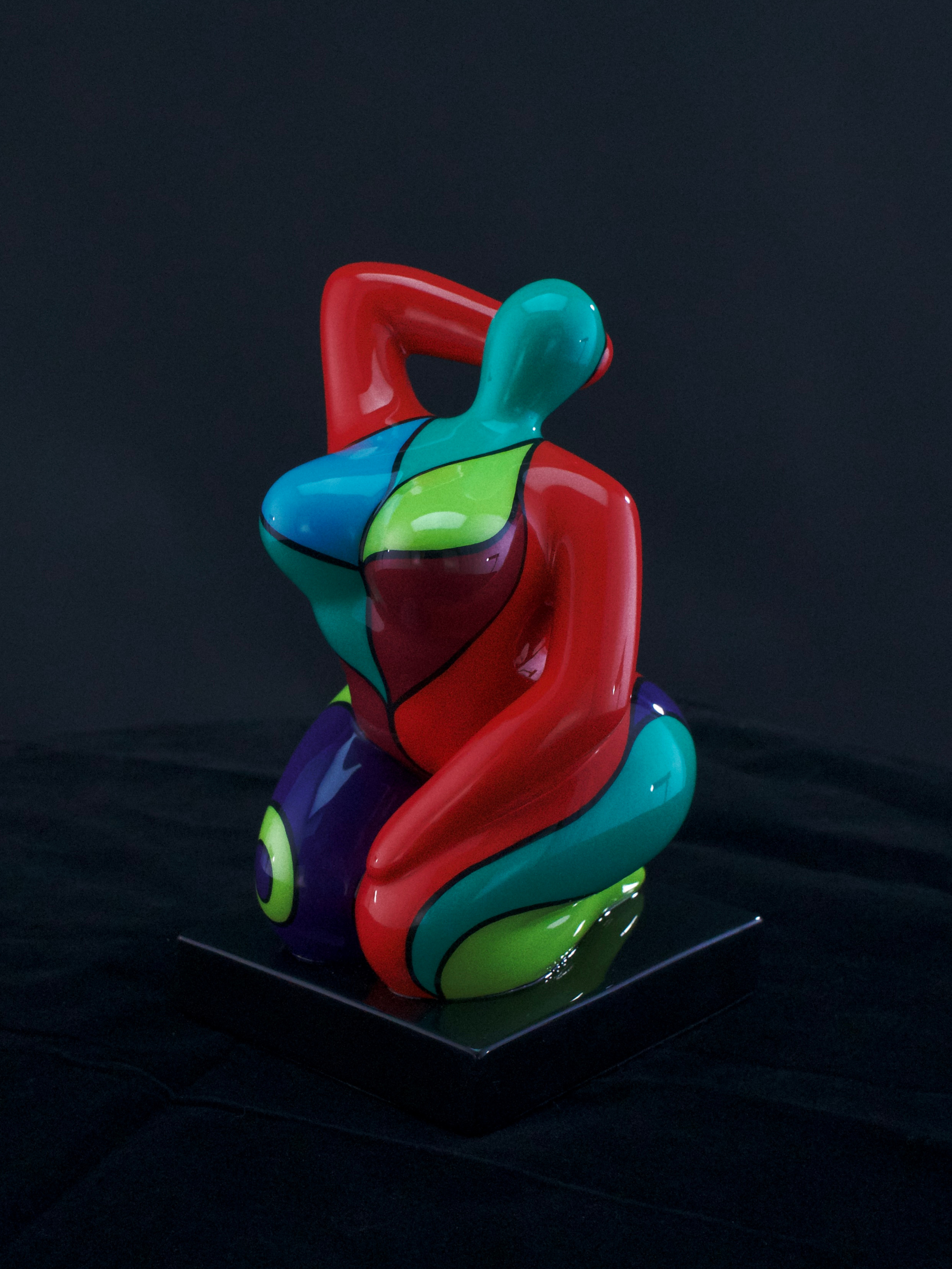 Petite Venus Elara is a Colorful Pop Art Sculpture by Arnaud Nazare-Aga of a Venus. Small tabletop size hand made in resin and fiberglass with acrylic paint and marine grade UV-protecting lacquer