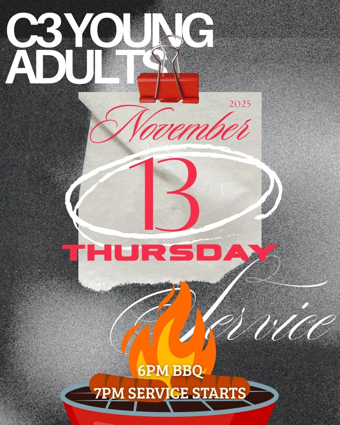 Our LAST young adult service for the year is November 13th but don&rsquo;t be sad we&rsquo;re having a BBQ!! Tell all your friends then come and make some new ones!! See y&rsquo;all NEXT WEEK!🌭🏏🔥