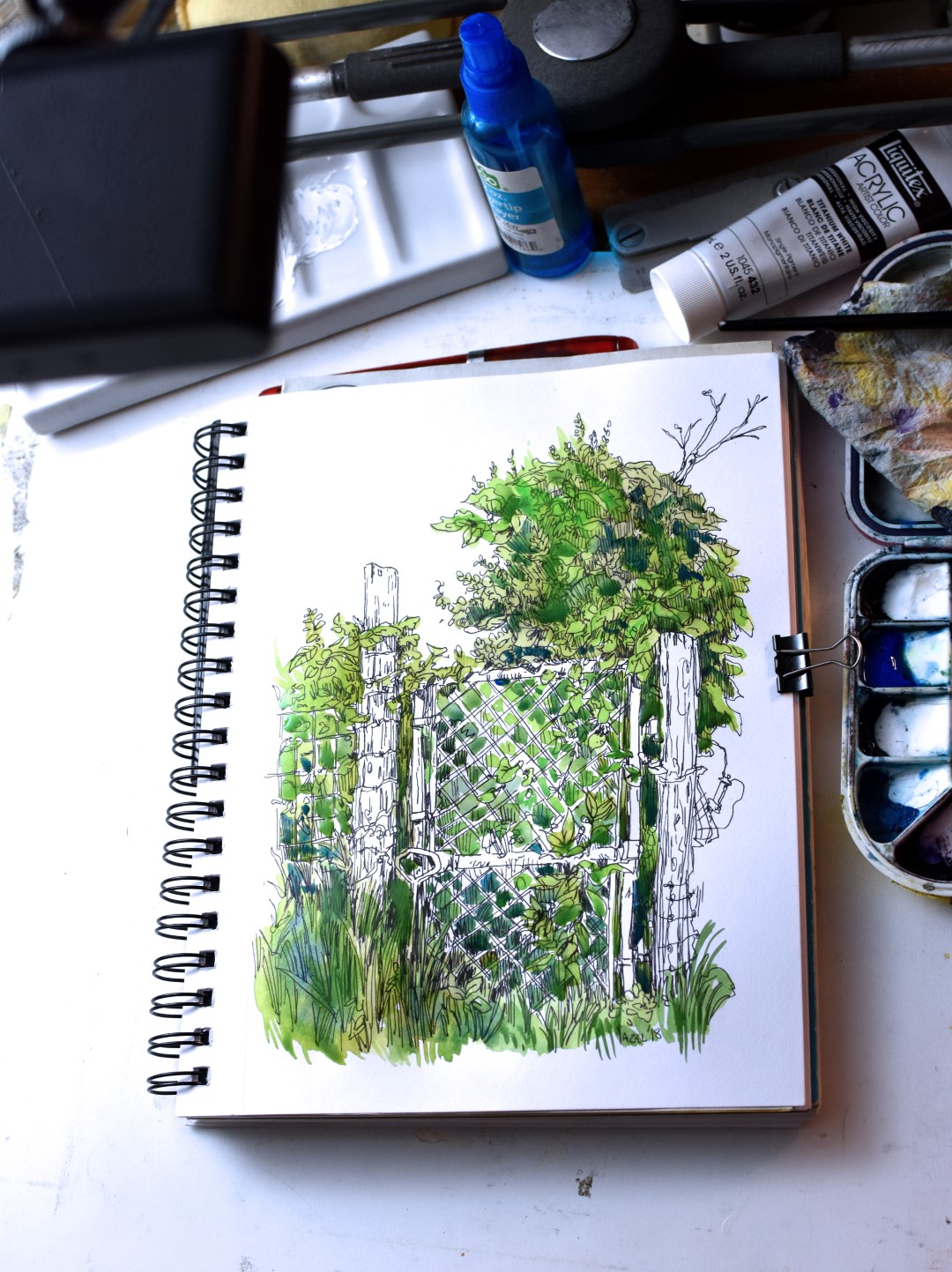 Painting our garden gate in watercolor- Sketchbook process & video — Yazel  Media