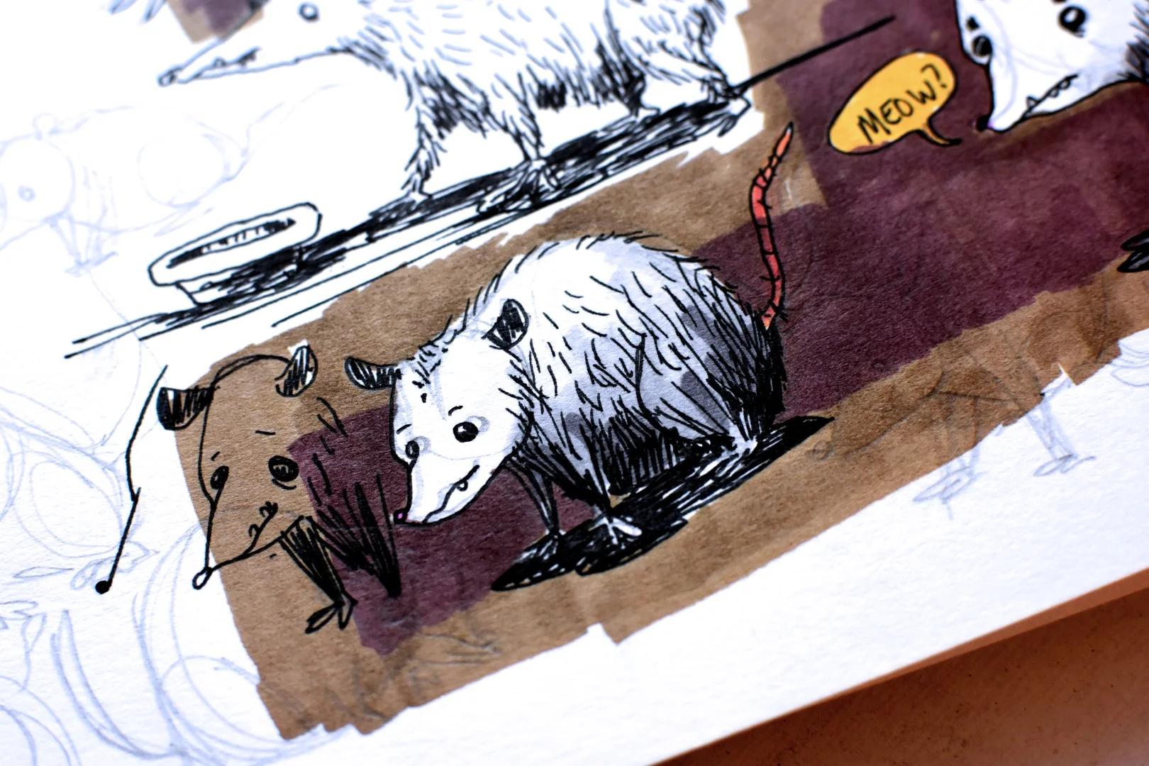 A new Possum on the farm- Markers in my sketchbook