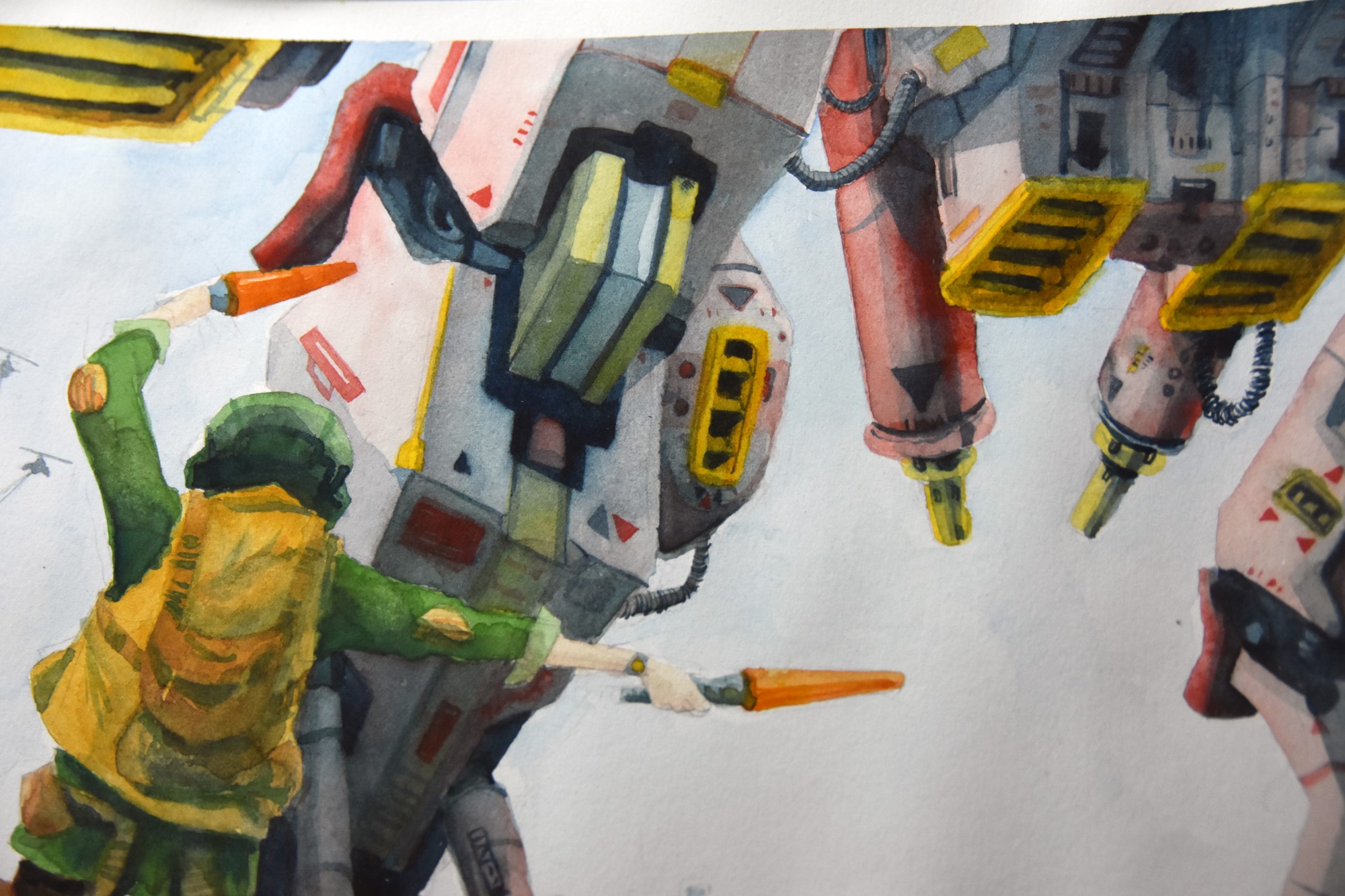 On the Carrier- Original Mech Painting in Watercolor