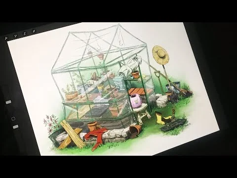 Drawing Paisley's First Greenhouse- IPad Pro, Procreate