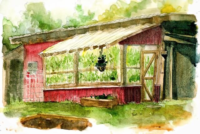 Concept art for the Yazel Homestead Greenhouse, finishing production Spring 2020. 
#greenhouse #watercolor #garden #smallfarm #