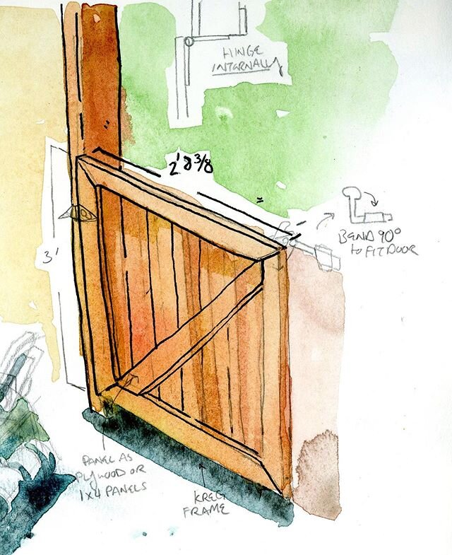 Watercolor sketch of our stair gate to contain the hounds. 
The gate changed slightly on building. Can&rsquo;t thank my father enough for designing an arthritis friendly latch for Paisley. 
#watercolor #sketchbook #homeimprovement