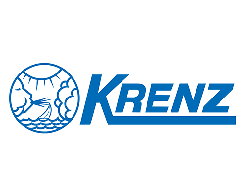 Krenz logo with a circular icon of a person fishing in a boat on water, and the word 'Krenz' in bold blue letters.