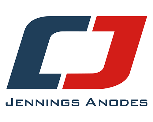 Logo with stylized initials 'J' in navy blue and red, with the text 'Jennings Anodes' below.