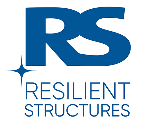 Logo with large blue letters 'RS' and the words 'Resilient Structures' beneath, with a star-like graphic element.