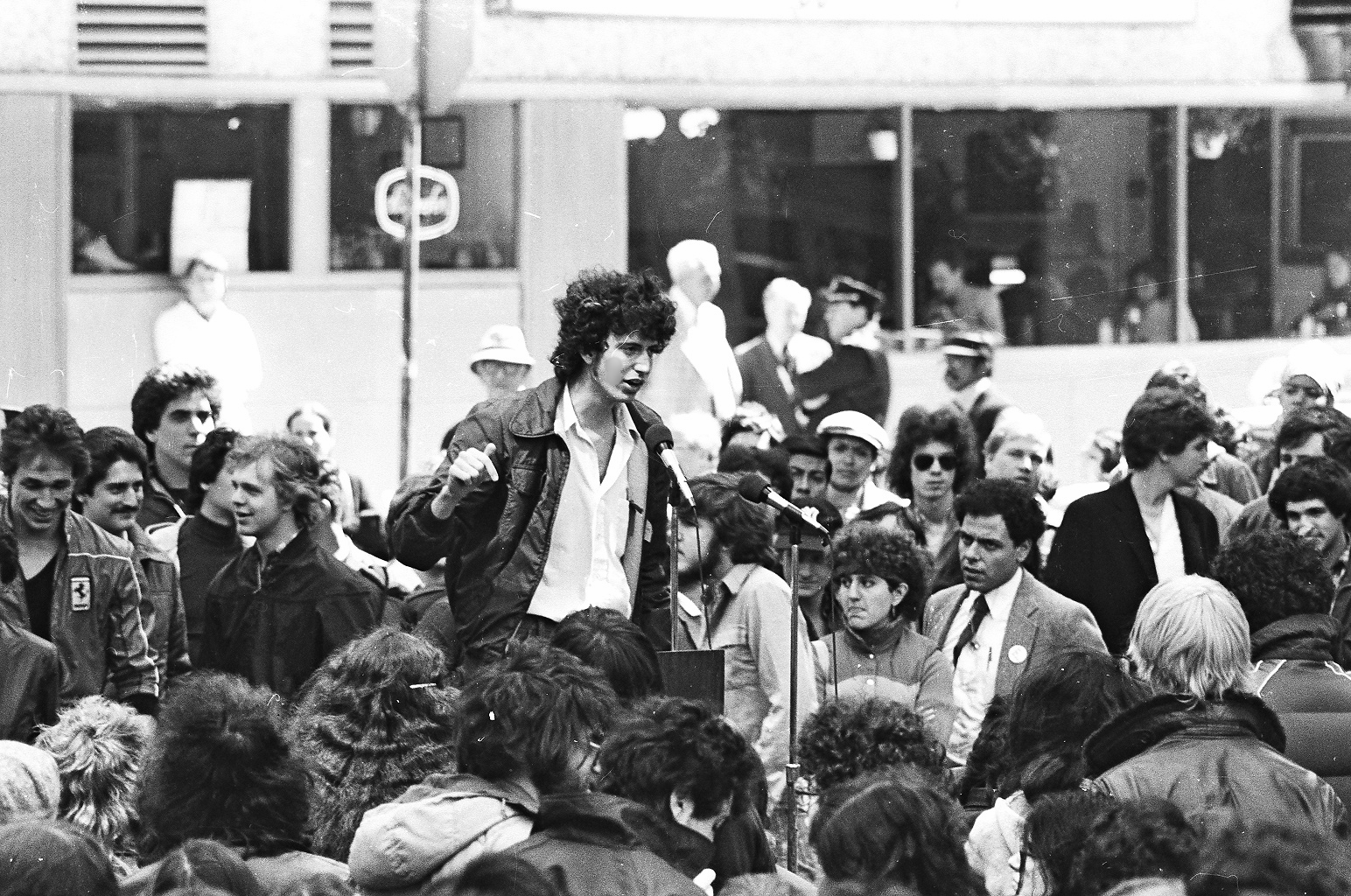 Before becoming the Mayor of the City of New York, Mayor Bill de Blasio was named Bill Wilhelm. He was a strong activist for student rights and at this rally on Washington Square East, he rallied with students for tuition cap at what will become the most expensive private college in the city. March 1981, by Todd Maisel, contact Polaris for image purchase at 212-967-5656, Copyright Todd Maisel