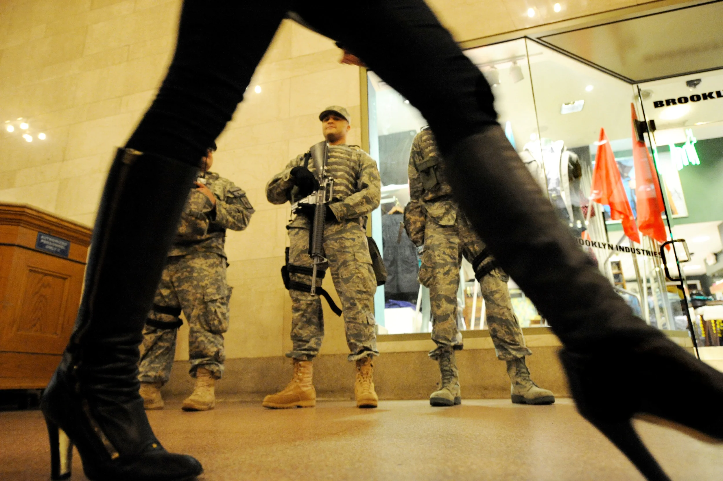 Multiple police and military agencies patrolled three mass transit hot spots, including here, Grand Central Station, after the subway bombings in Moscow this week March 31, 2010. Here, Army National Guard watch over passengers entering Grand Central