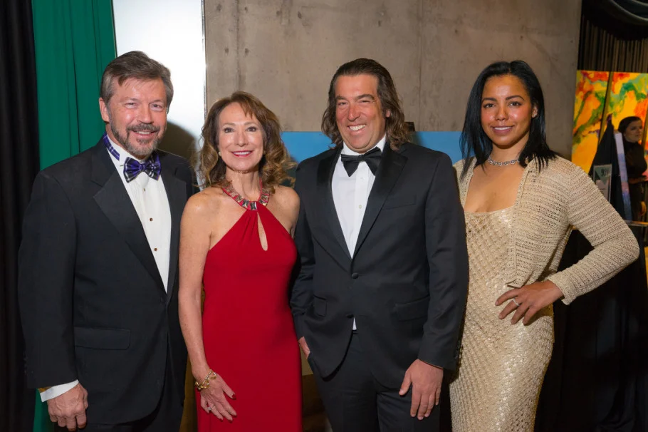 Mark Sexton, Jonette Crowley, artist Topher Straus (cq), and Natasha Williamson. "Saturday Night Alive," benefiting Denver Center for the Performing Arts education programs, at the Denver Center for the Performing Arts, Seawell Ballroom, in Denver, Colorado. Photo StevePeterson.photo